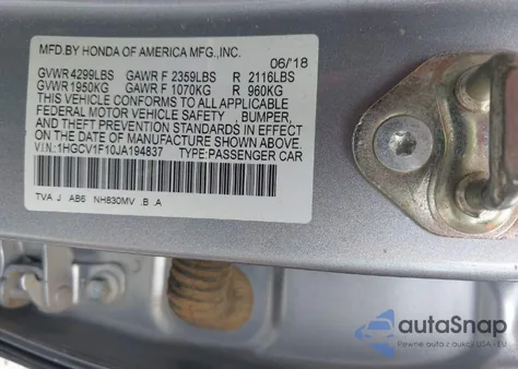 2018 Honda Accord Lx from USA, damaged, VIN 1HGCV1F10JA194837
